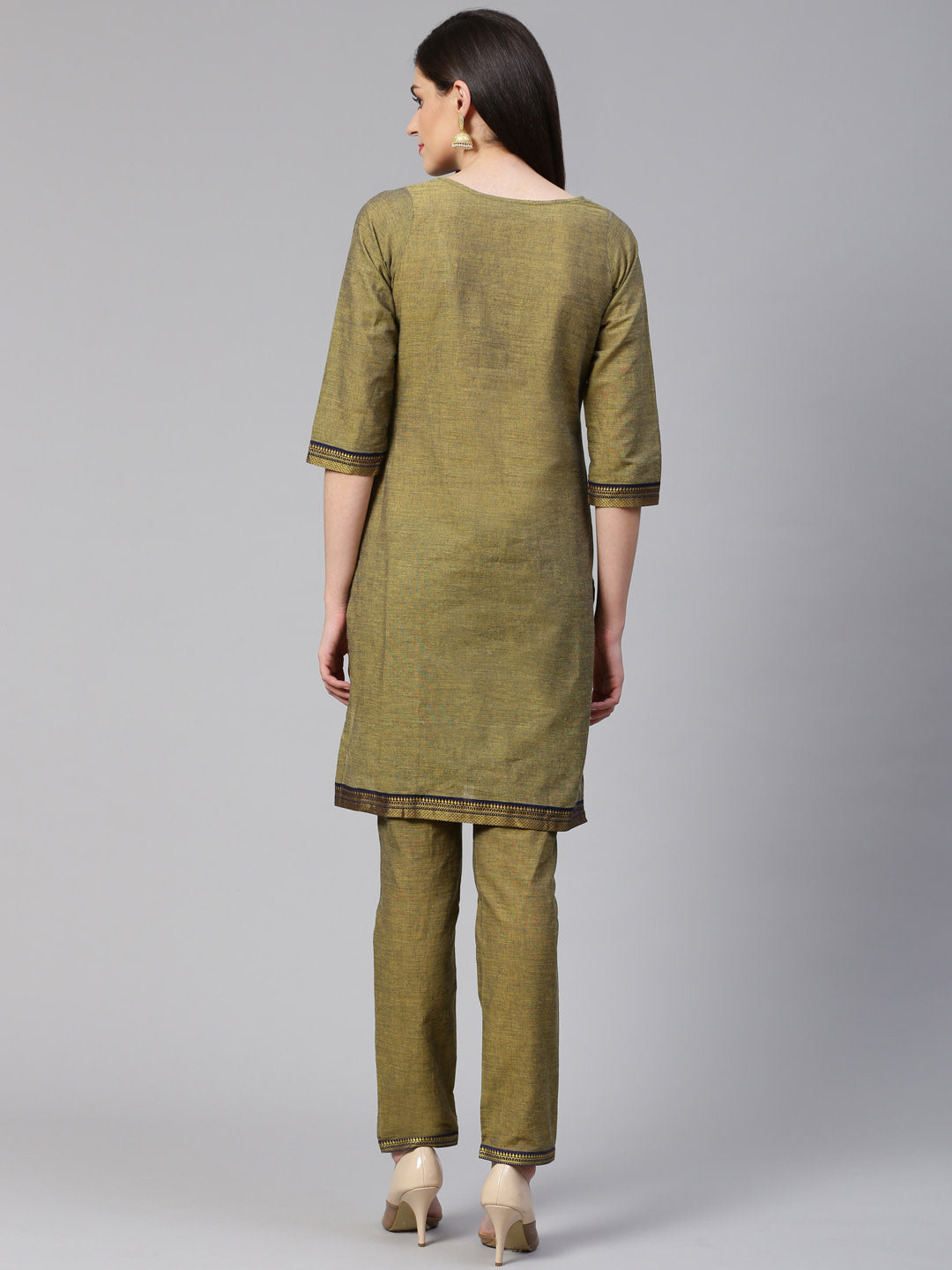 Jompers Women Mustard Yoke Design Kurta with Trousers