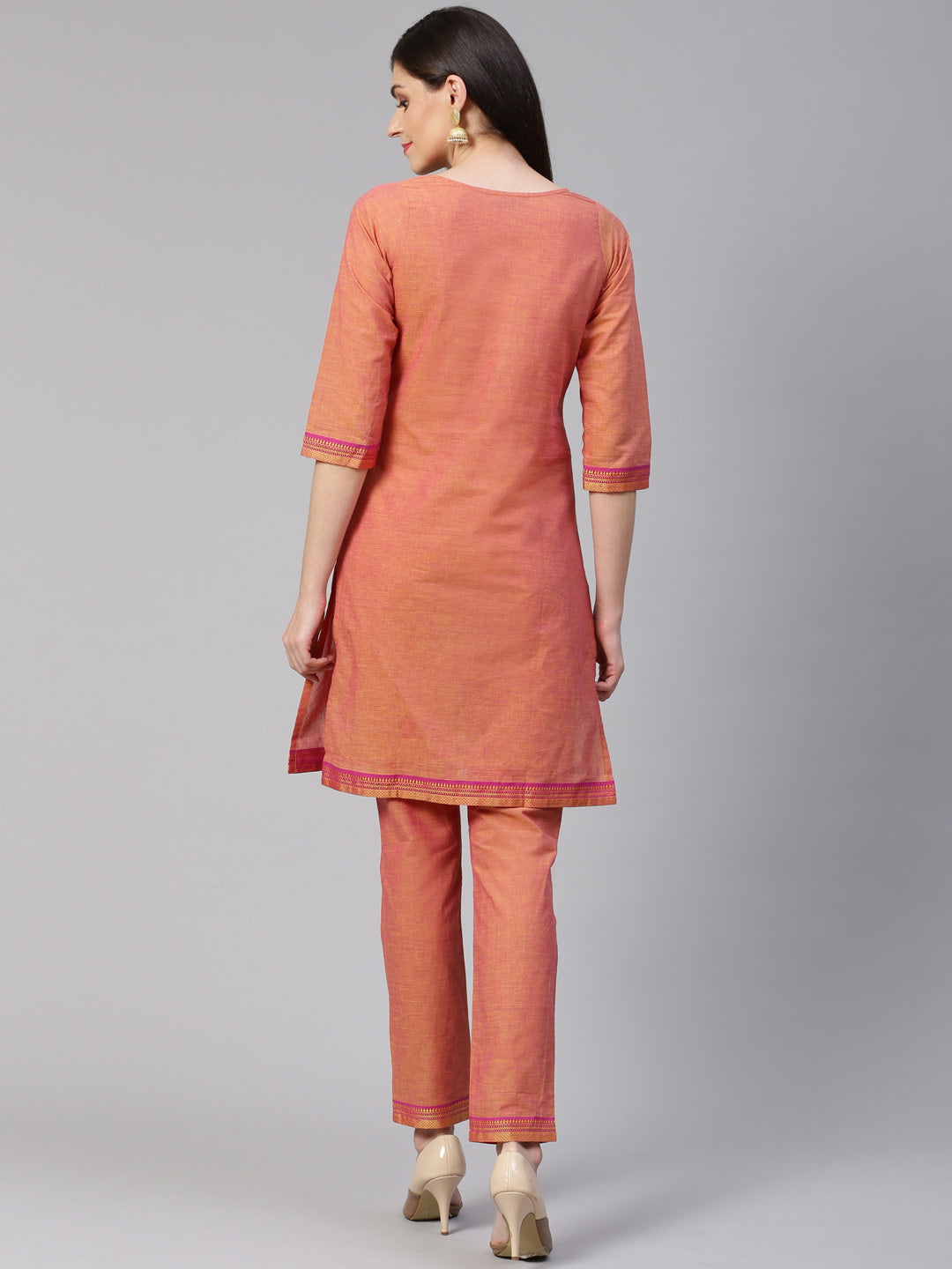 Jompers Women Pink Yoke Design Kurta with Trousers