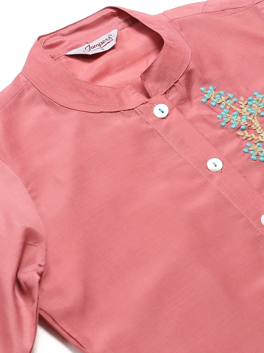 Jompers Women Pink Embroidered Solid Kurta with Trousers