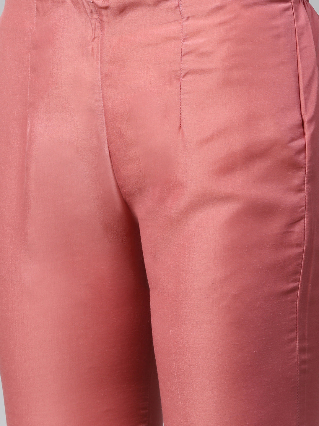 Jompers Women Pink Embroidered Solid Kurta with Trousers