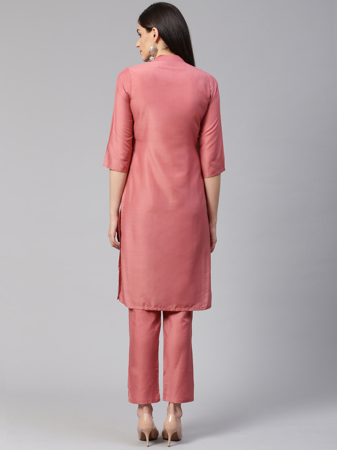 Jompers Women Pink Embroidered Solid Kurta with Trousers