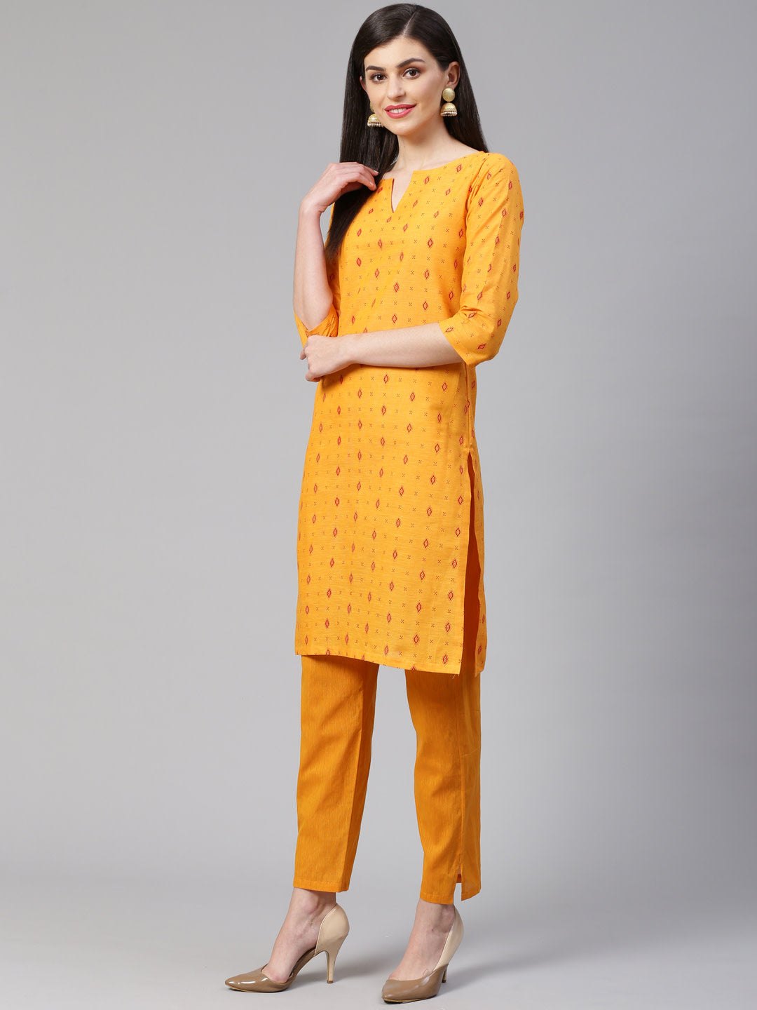 Jompers Women Yellow Printed Kurta with Trousers