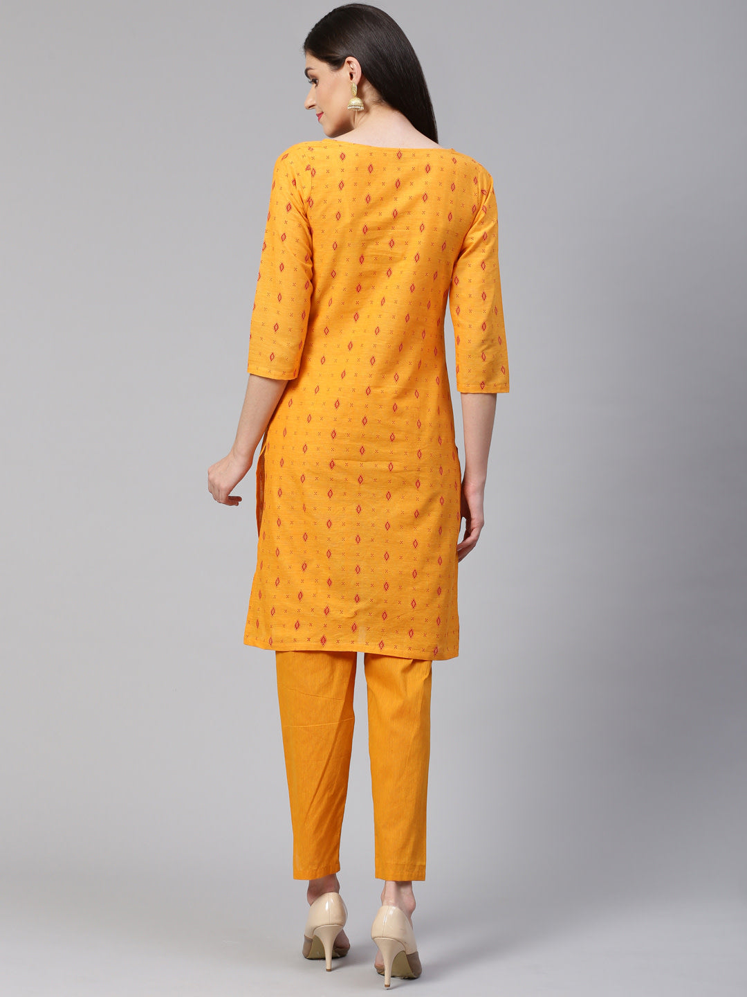 Jompers Women Yellow Printed Kurta with Trousers