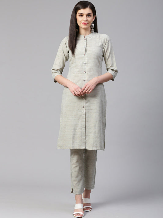 Jompers Women Grey Woven Design Kurta with Trousers