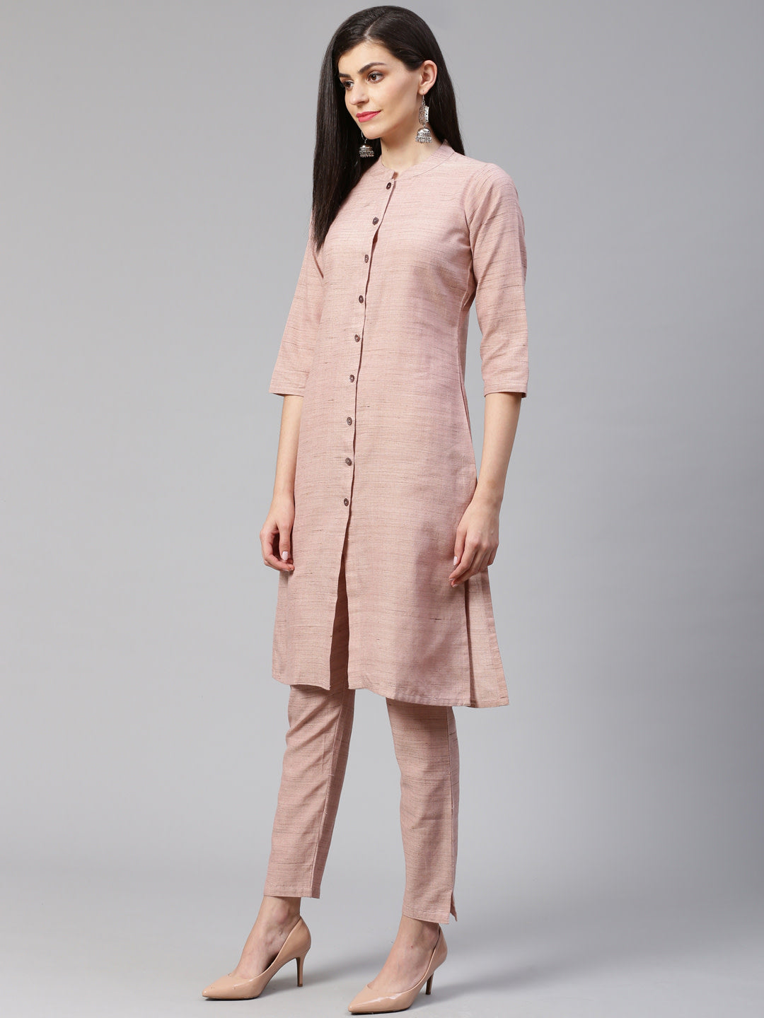 Jompers Women Pink Woven Design Kurta with Trousers