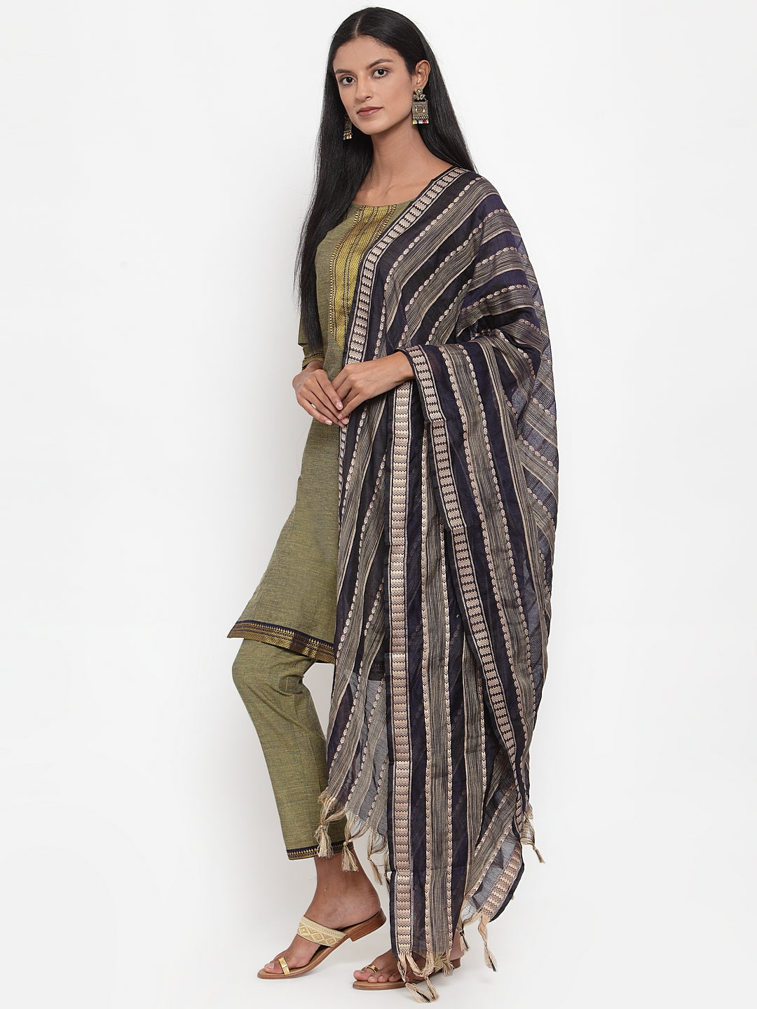 Jompers Women Mustard Solid Kurta with Trousers & Dupatta