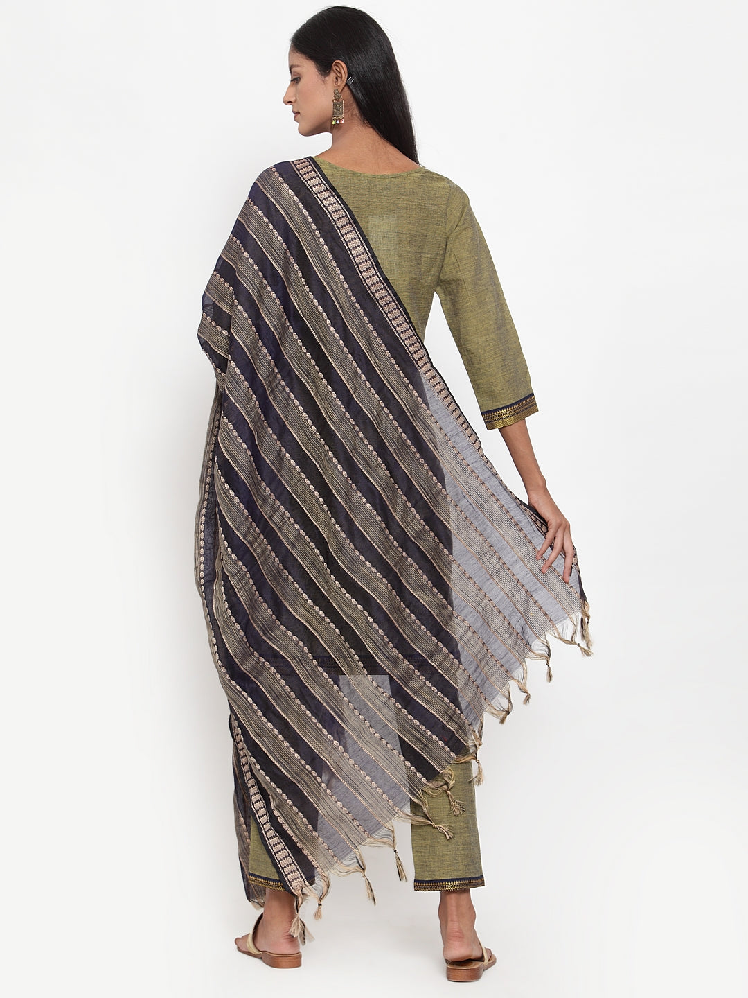 Jompers Women Mustard Solid Kurta with Trousers & Dupatta