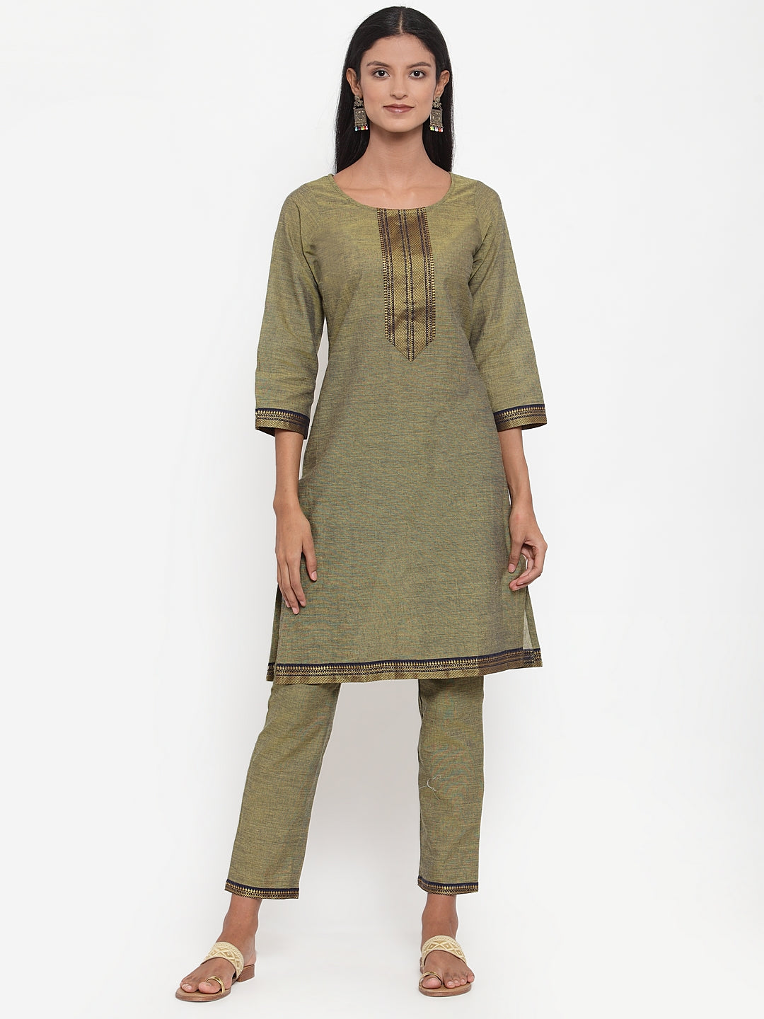 Jompers Women Mustard Solid Kurta with Trousers & Dupatta