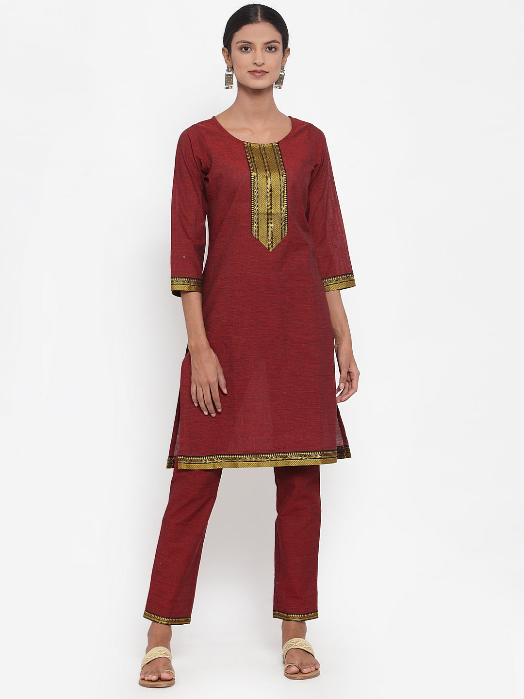 Jompers Women Maroon Solid Kurta with Trousers & Dupatta