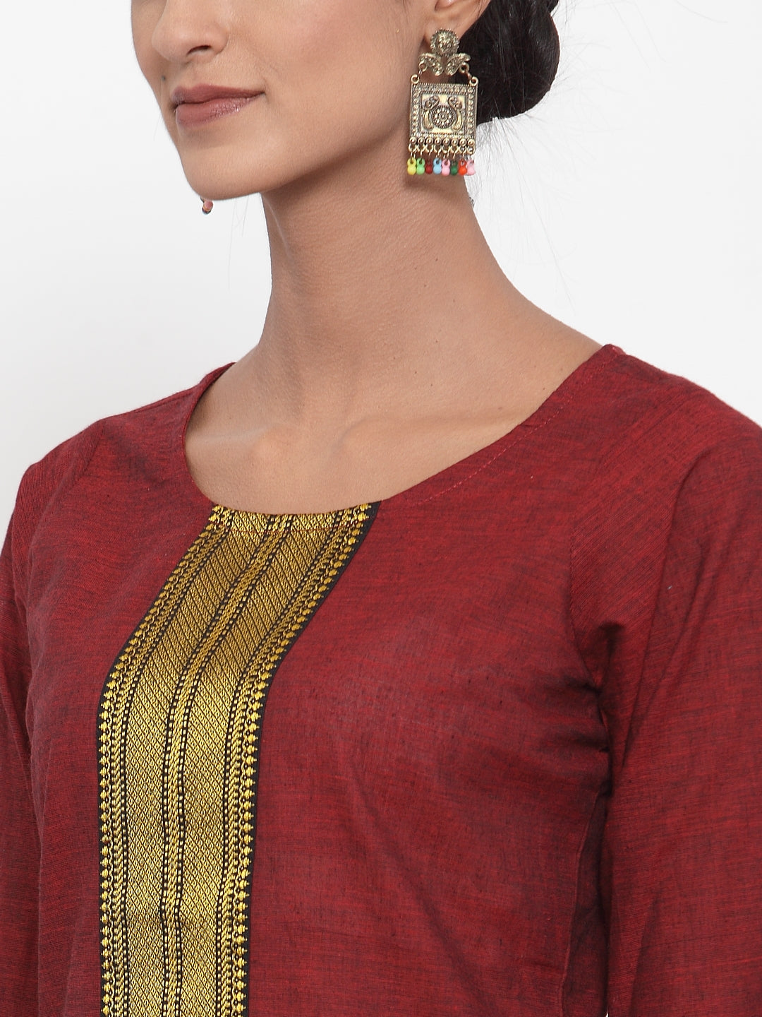 Jompers Women Maroon Solid Kurta with Trousers & Dupatta