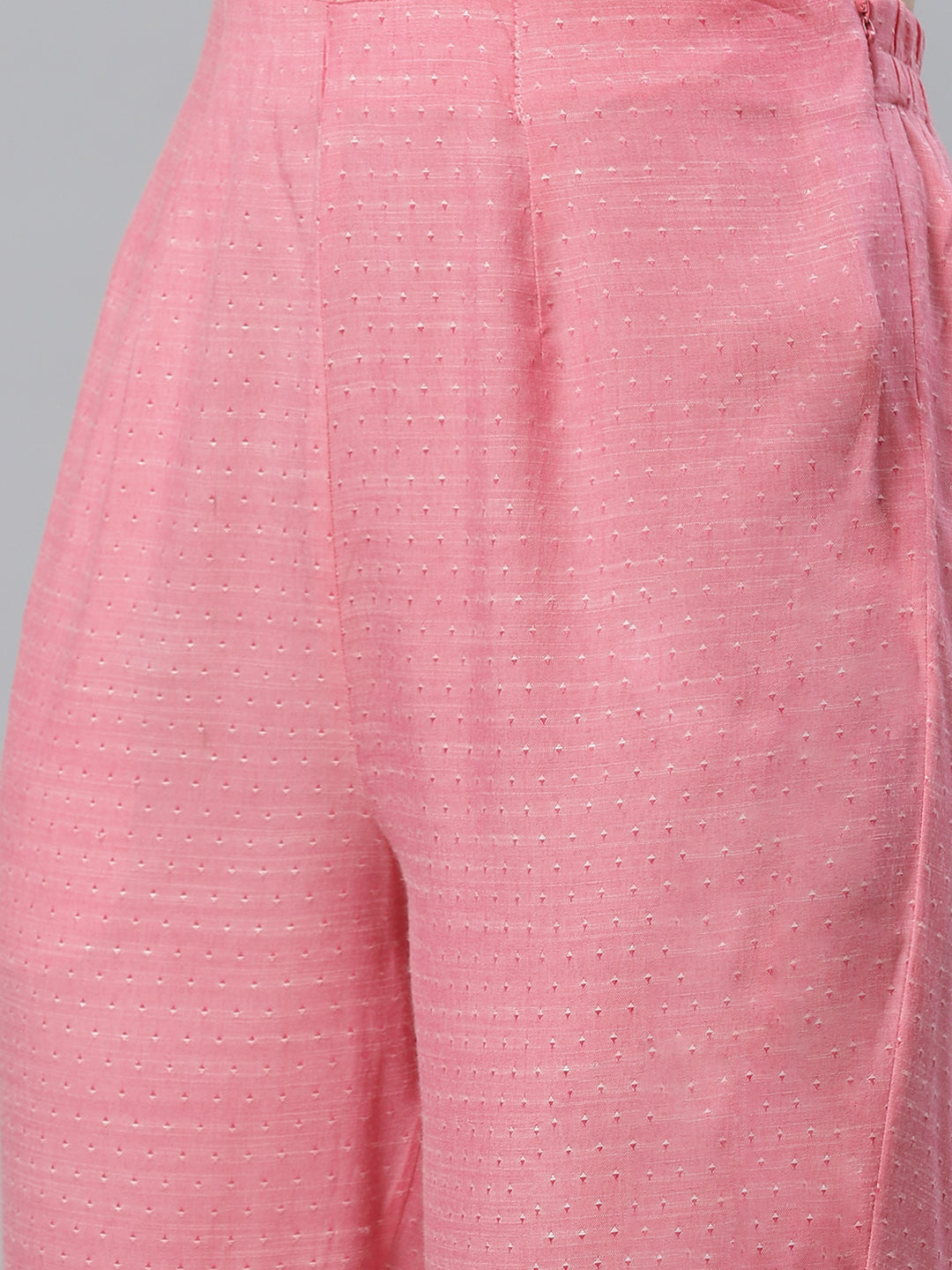 Jompers Women Pink & White Self Design Kurta with Trousers & Dupatta