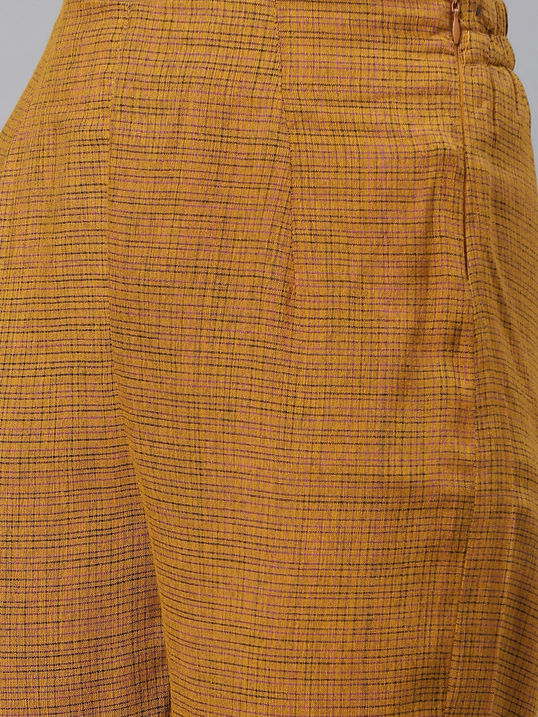 Jompers Women Mustard & Beige Self Checked Kurta with Trousers & Dupatta