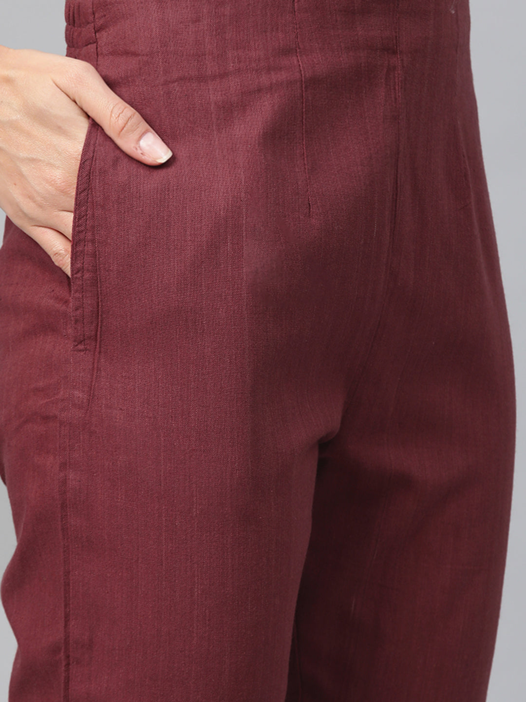 Jompers Women Maroon & Grey Solid Kurta with Trousers & Dupatta