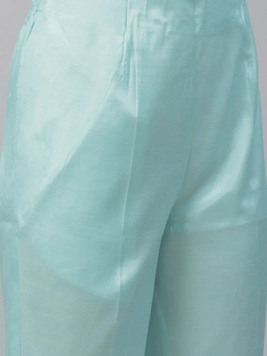 Jompers Women's Turquoise Blue Embroidered Regular Sequinned Kurta with Trousers & Dupatta