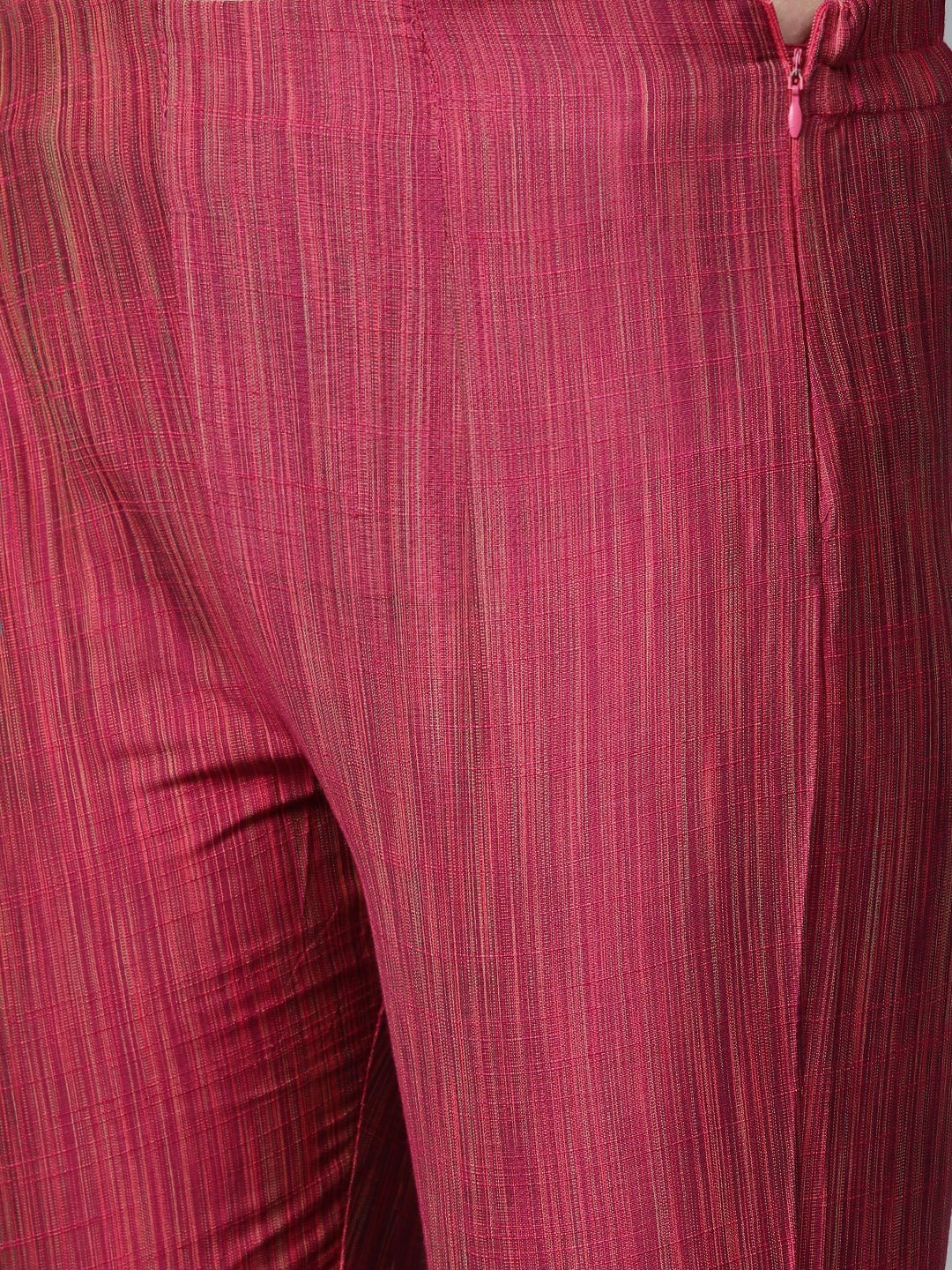 Jompers Women Pink & Beige Self-Striped Kurta with Trousers & Dupatta