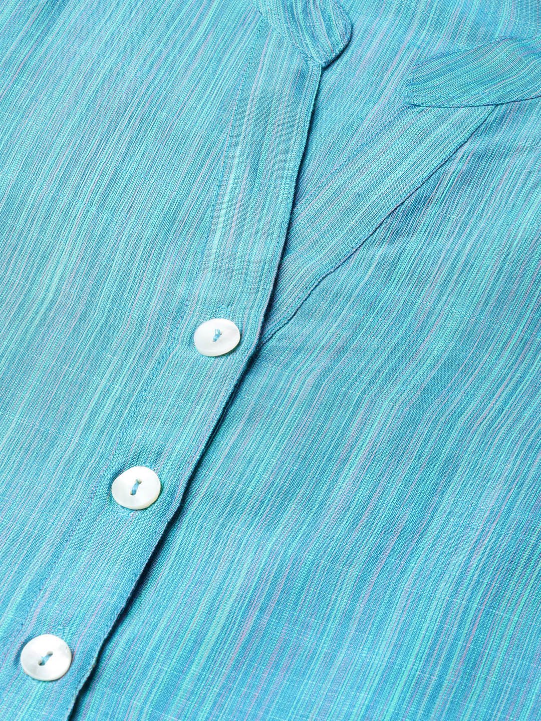 Jompers Women Blue & Green Self-Striped Kurta with Trousers & Dupatta