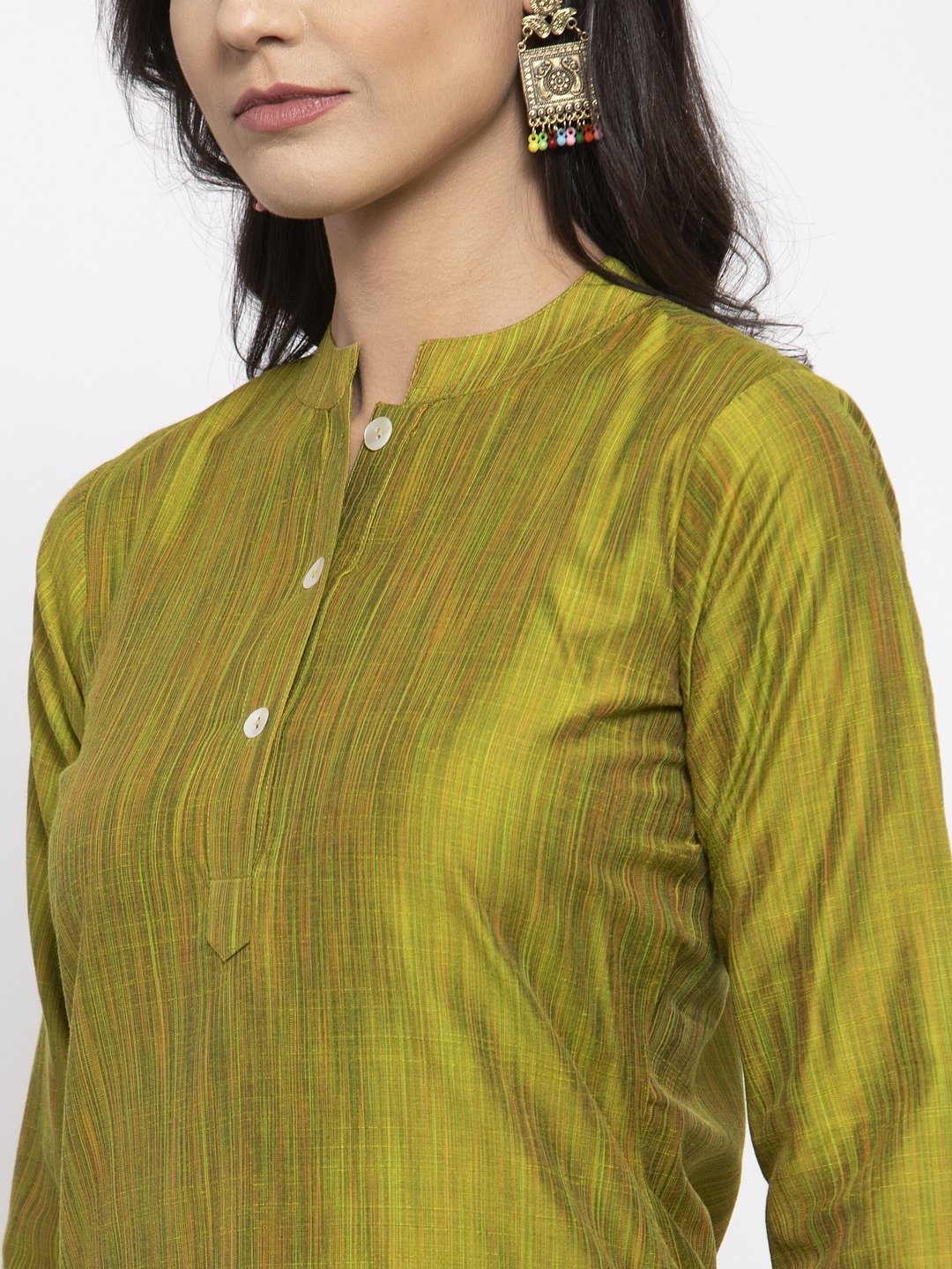 Jompers Women Green Self-Striped Kurta with Trousers And Art Silk Dupatta