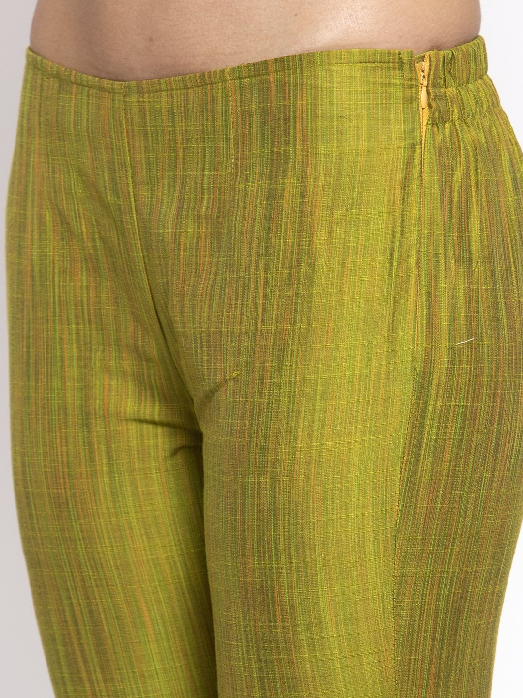 Jompers Women Green Self-Striped Kurta with Trousers And Art Silk Dupatta