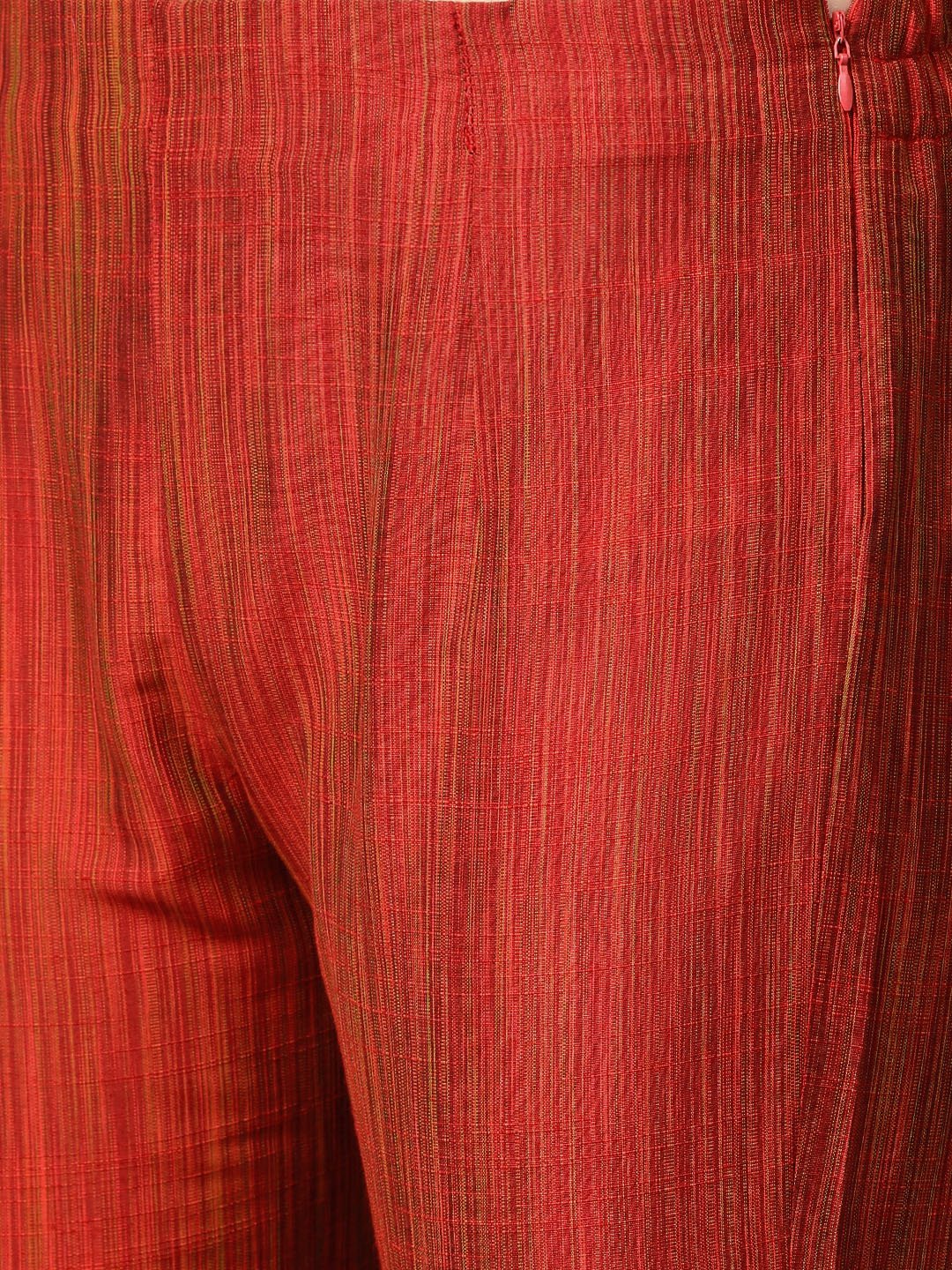 Jompers Women Red & Black Self-Striped Kurta with Trousers & Dupatta