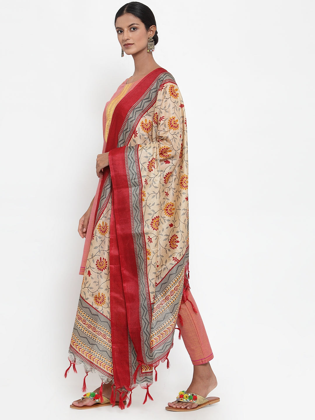 Jompers Women Pink Solid Kurta with Trousers & Dupatta