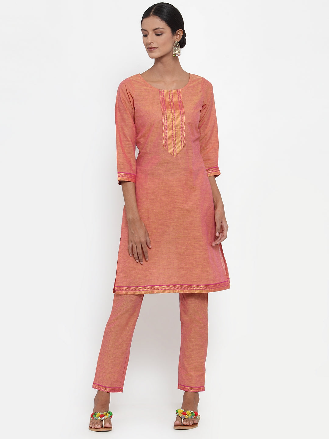 Jompers Women Pink Solid Kurta with Trousers & Dupatta