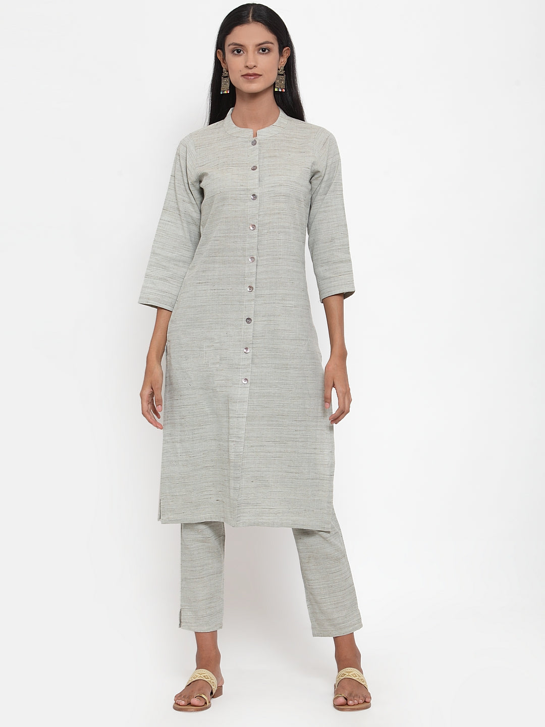 Jompers Women Grey Solid Kurta with Trousers & Dupatta