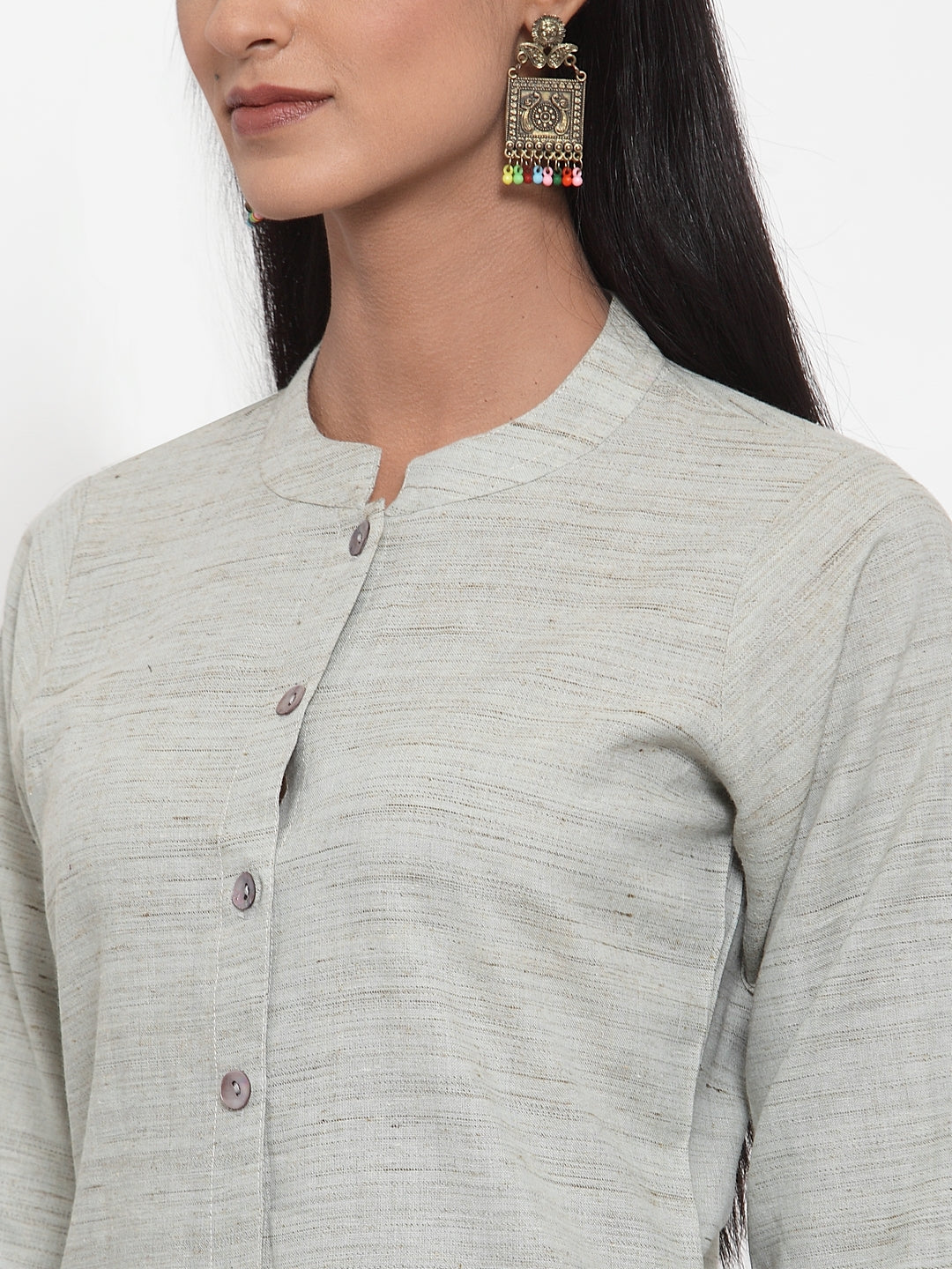 Jompers Women Grey Solid Kurta with Trousers & Dupatta