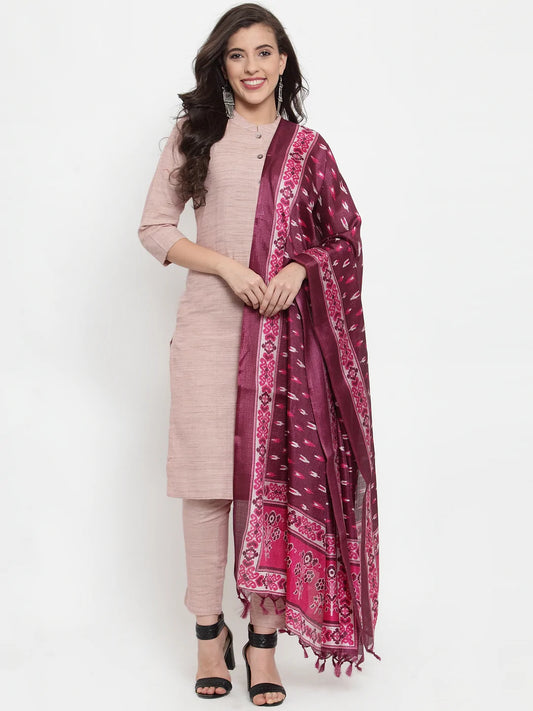 Women Pink Solid Kurta With Trousers & Dupatta - Rasiya