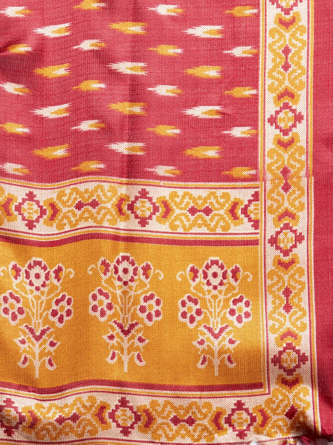 Jompers Women Yellow Self-Striped Kurta with Trousers & Art Silk Printed Dupatta