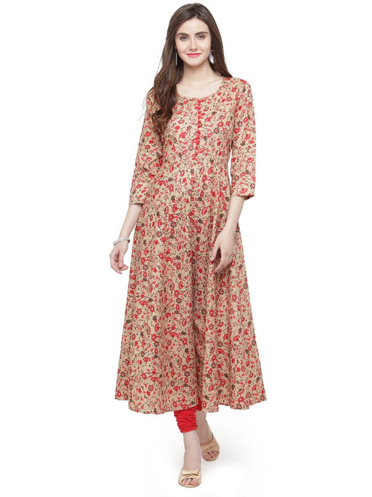 Jompers Women Red & Beige Printed A-Line Kurta - Grab2buy