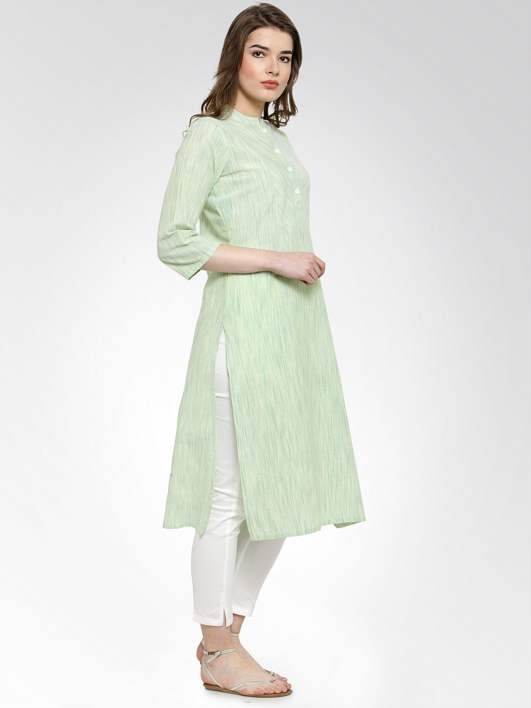 Jompers Women Green self design straight Kurta