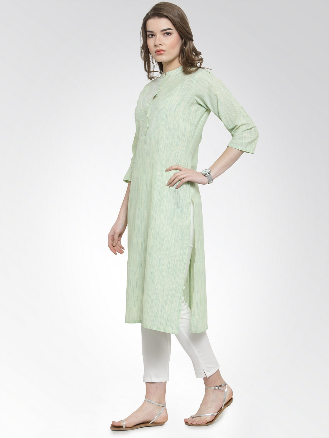 Jompers Women Green self design straight Kurta