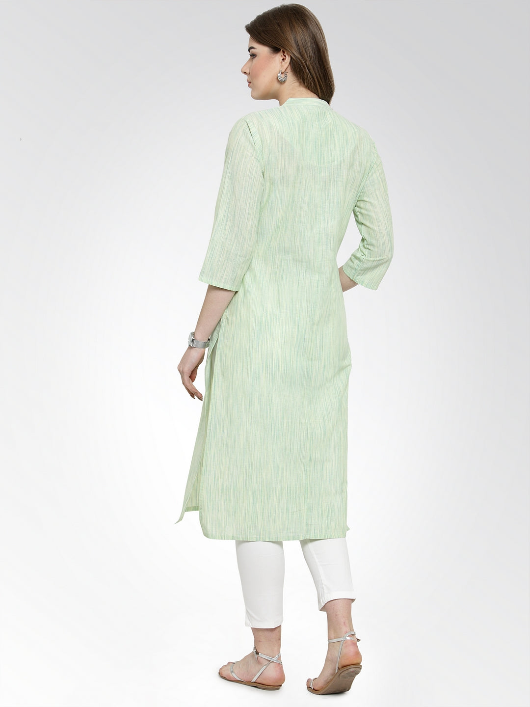 Jompers Women Green self design straight Kurta