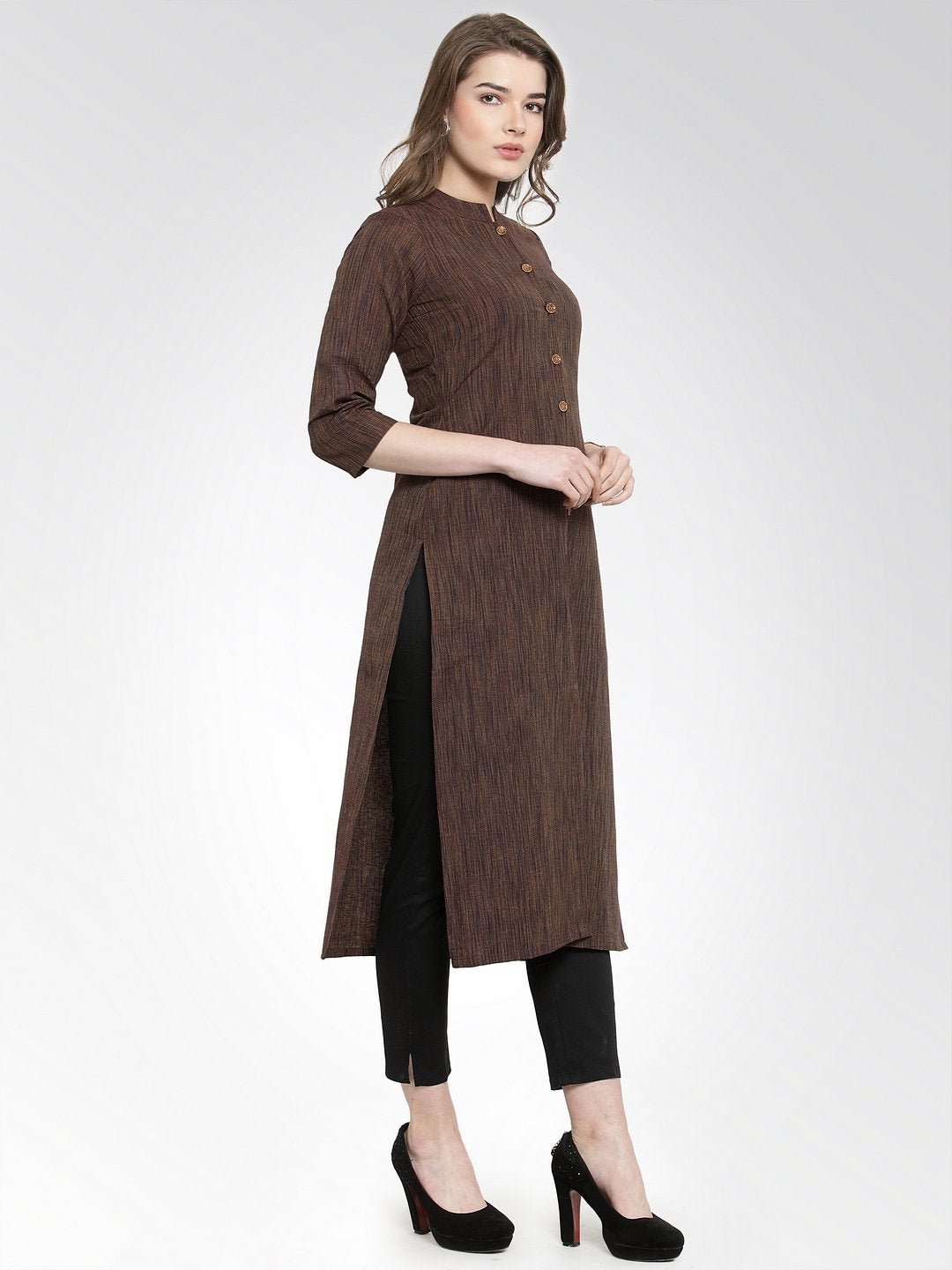 Jompers Women Brown self design straight Kurta