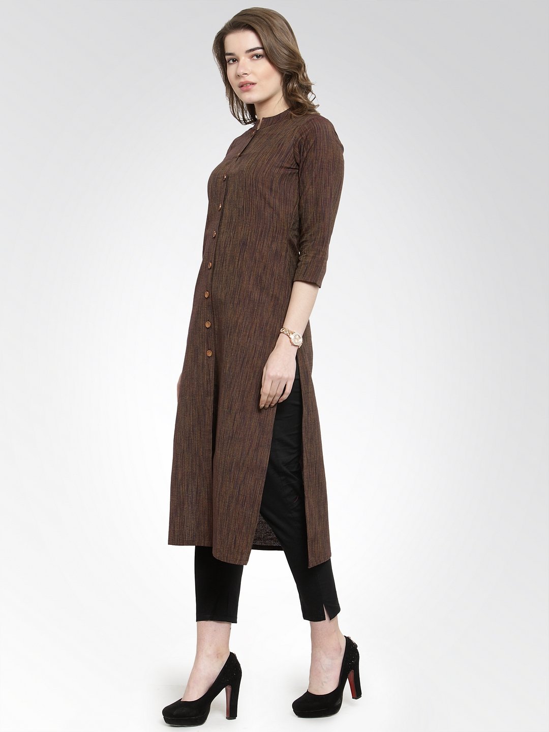 Jompers Women Brown self design straight Kurta with Trousers
