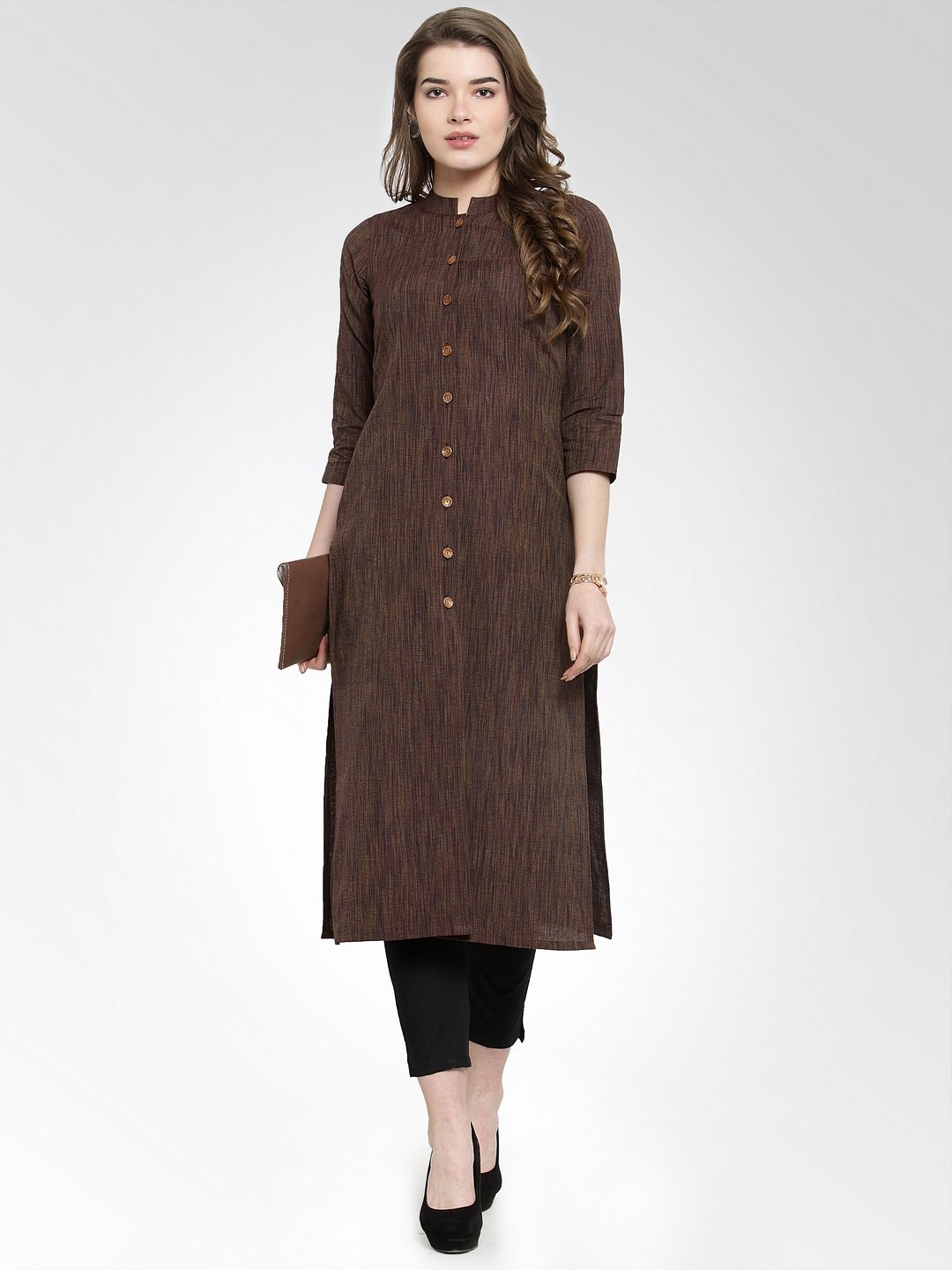 Jompers Women Brown self design straight Kurta