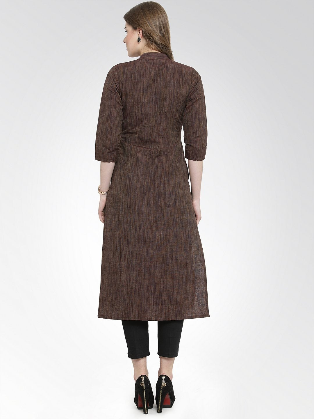Jompers Women Brown self design straight Kurta