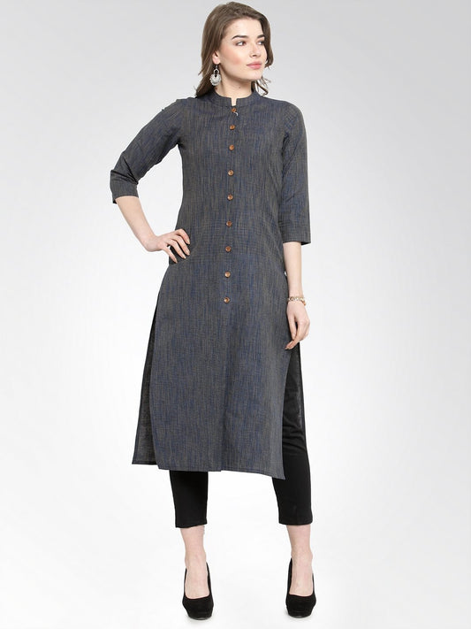 Jompers Women Navy self design straight Kurta