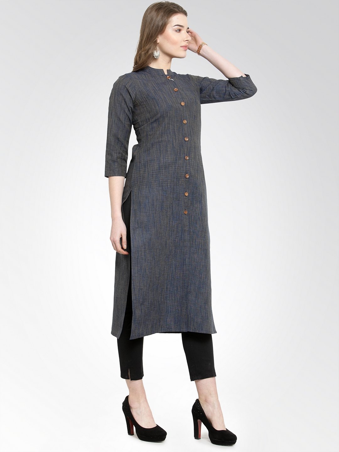 Jompers Women Navy self design straight Kurta