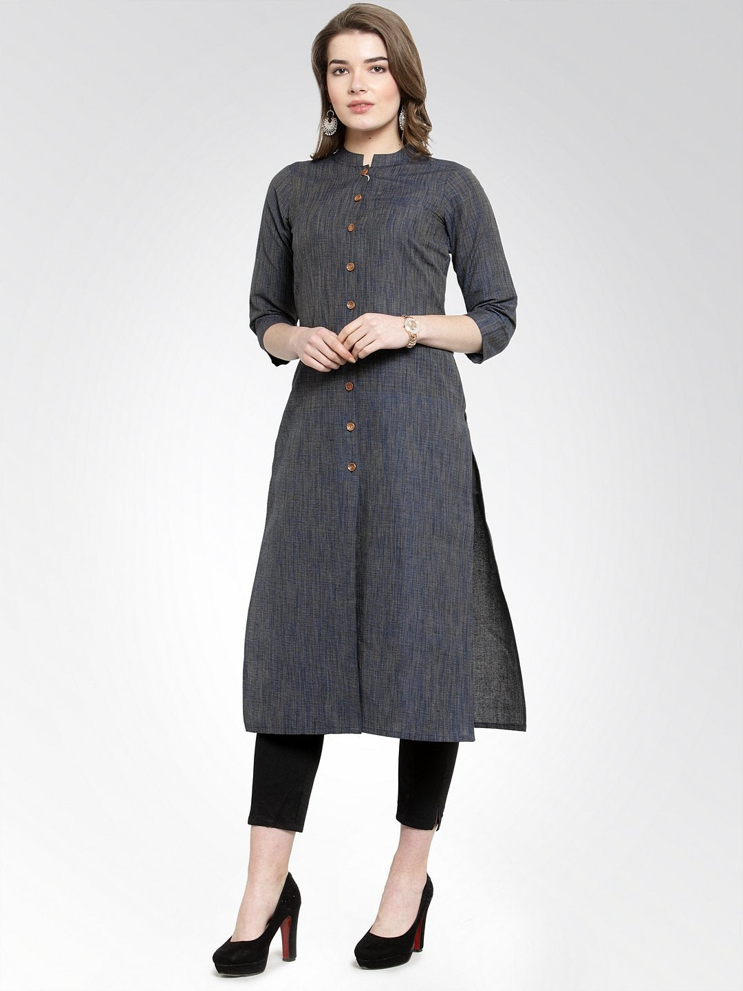 Jompers Women Navy self design straight Kurta
