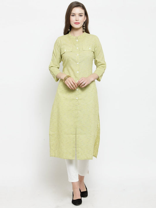 Jompers Women Green woven design Straight Kurta