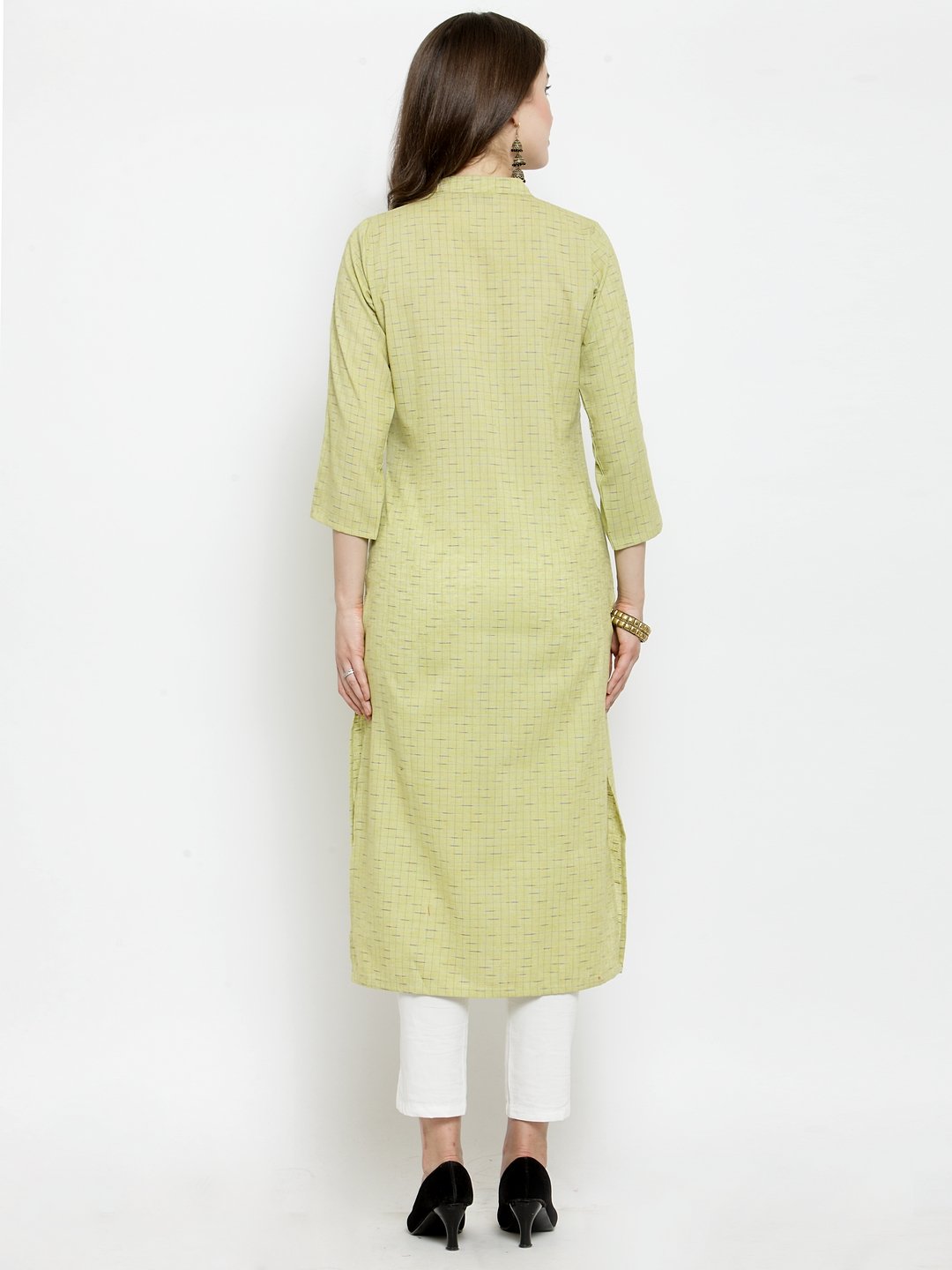 Jompers Women Green woven design Straight Kurta