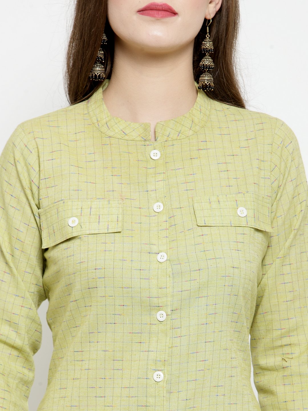 Jompers Women Green woven design Straight Kurta