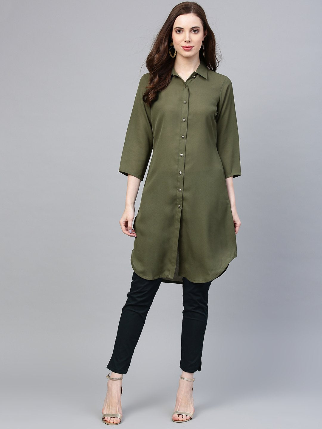 Jompers Women Olive Green Solid A-Line Kurta