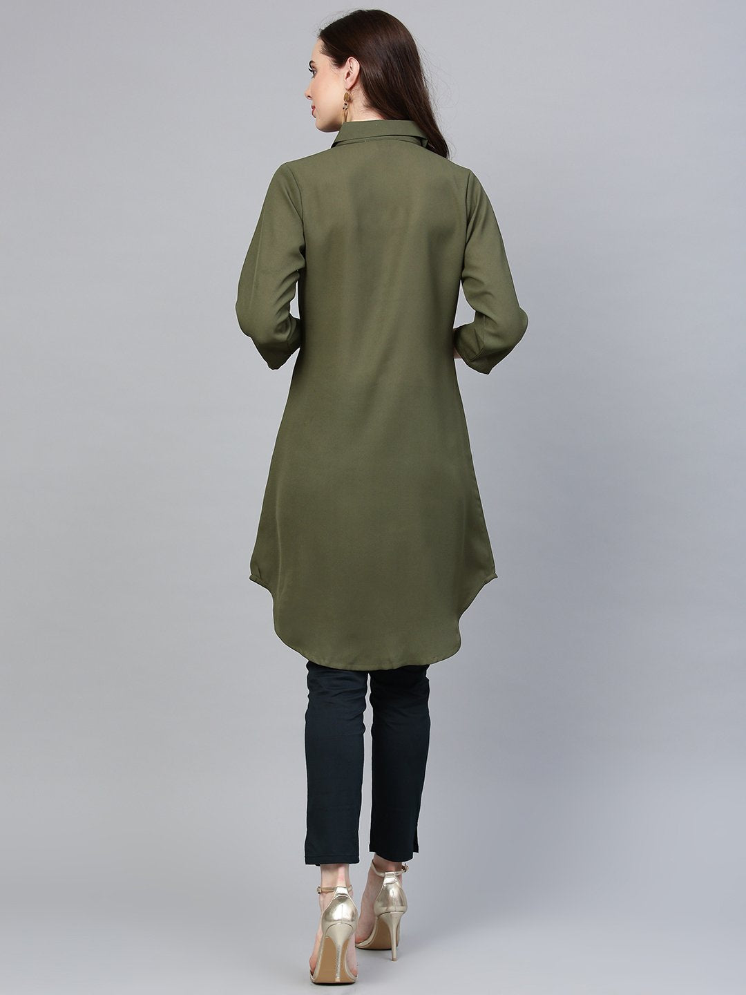 Jompers Women Olive Green Solid A-Line Kurta