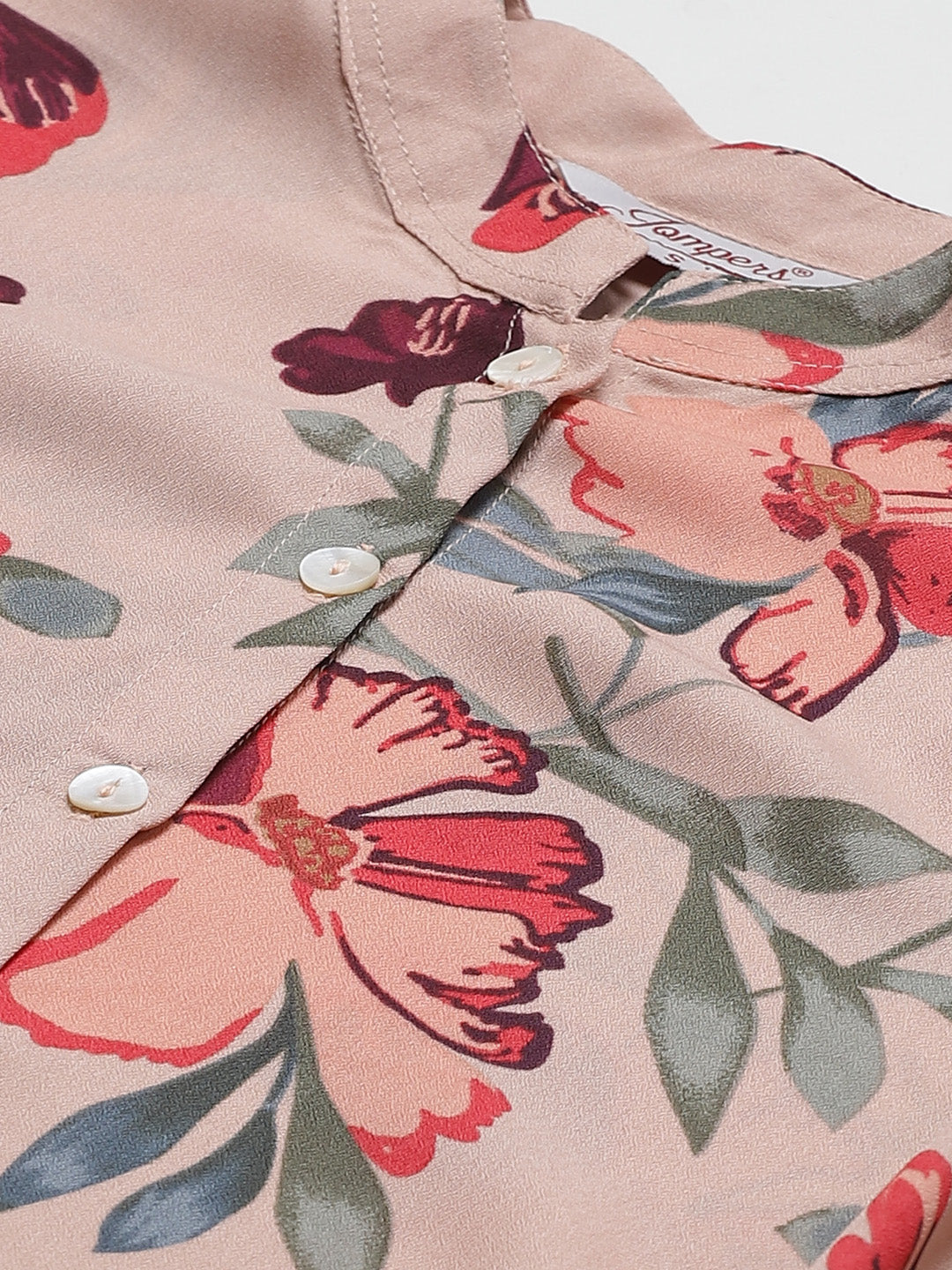 Jompers Women Peach & Red Printed Summer-cool A-line Kurta