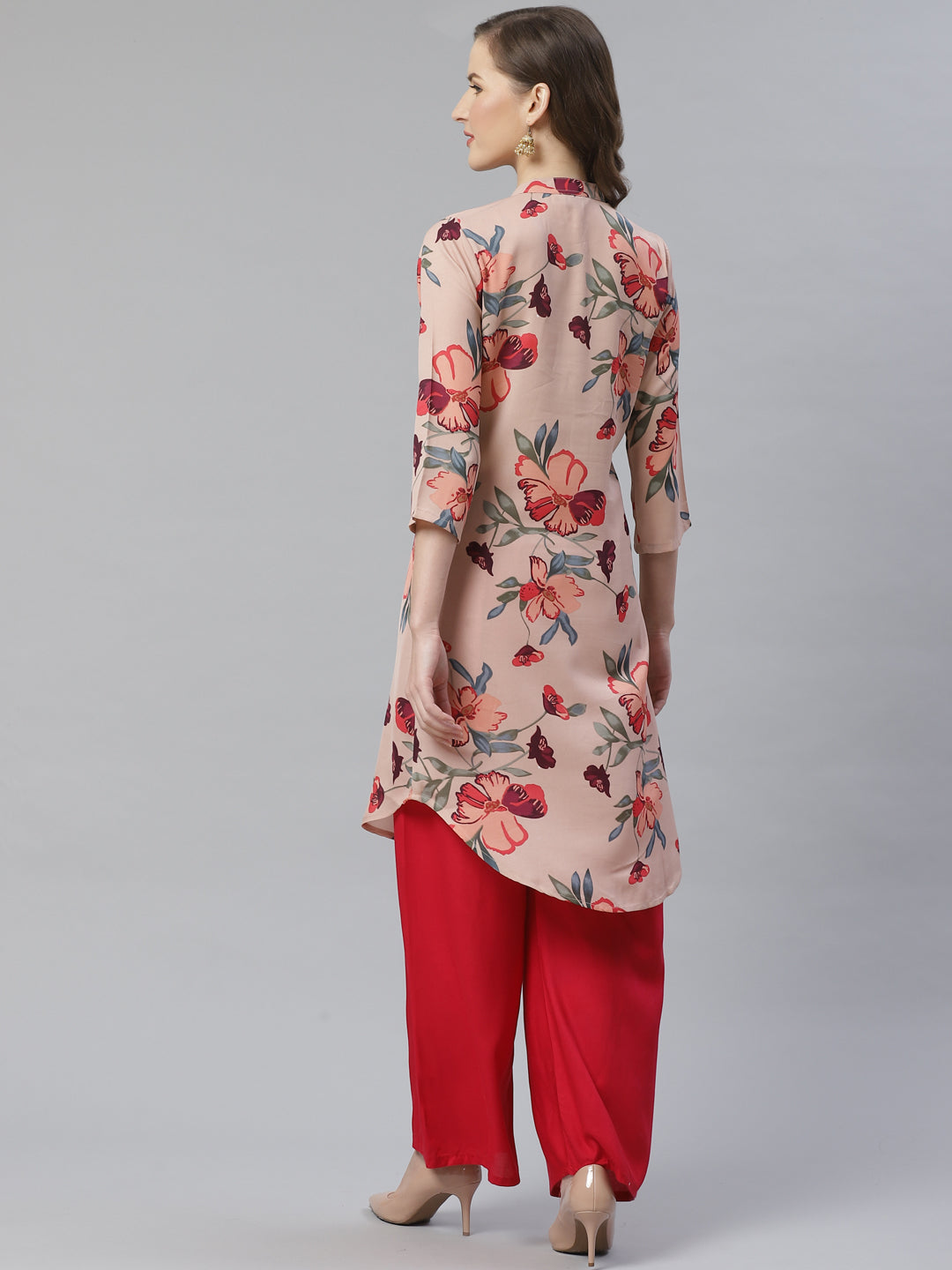 Jompers Women Peach & Red Printed Summer-cool A-line Kurta