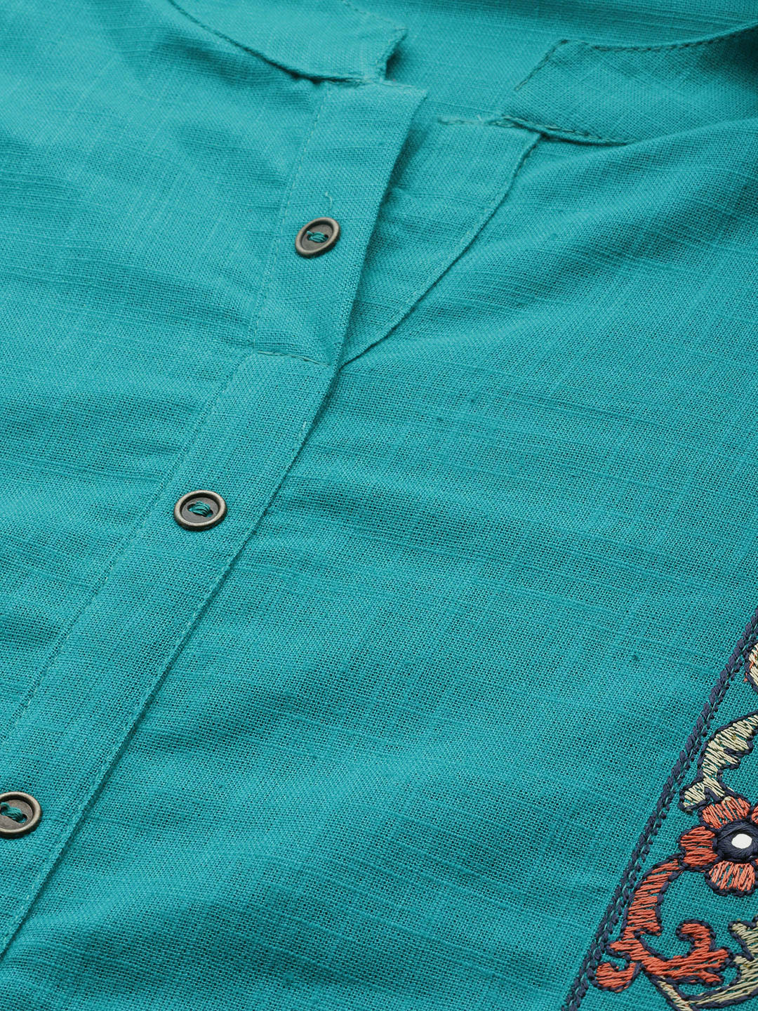 Jompers Women Green Embroidered Detail Straight Kurta