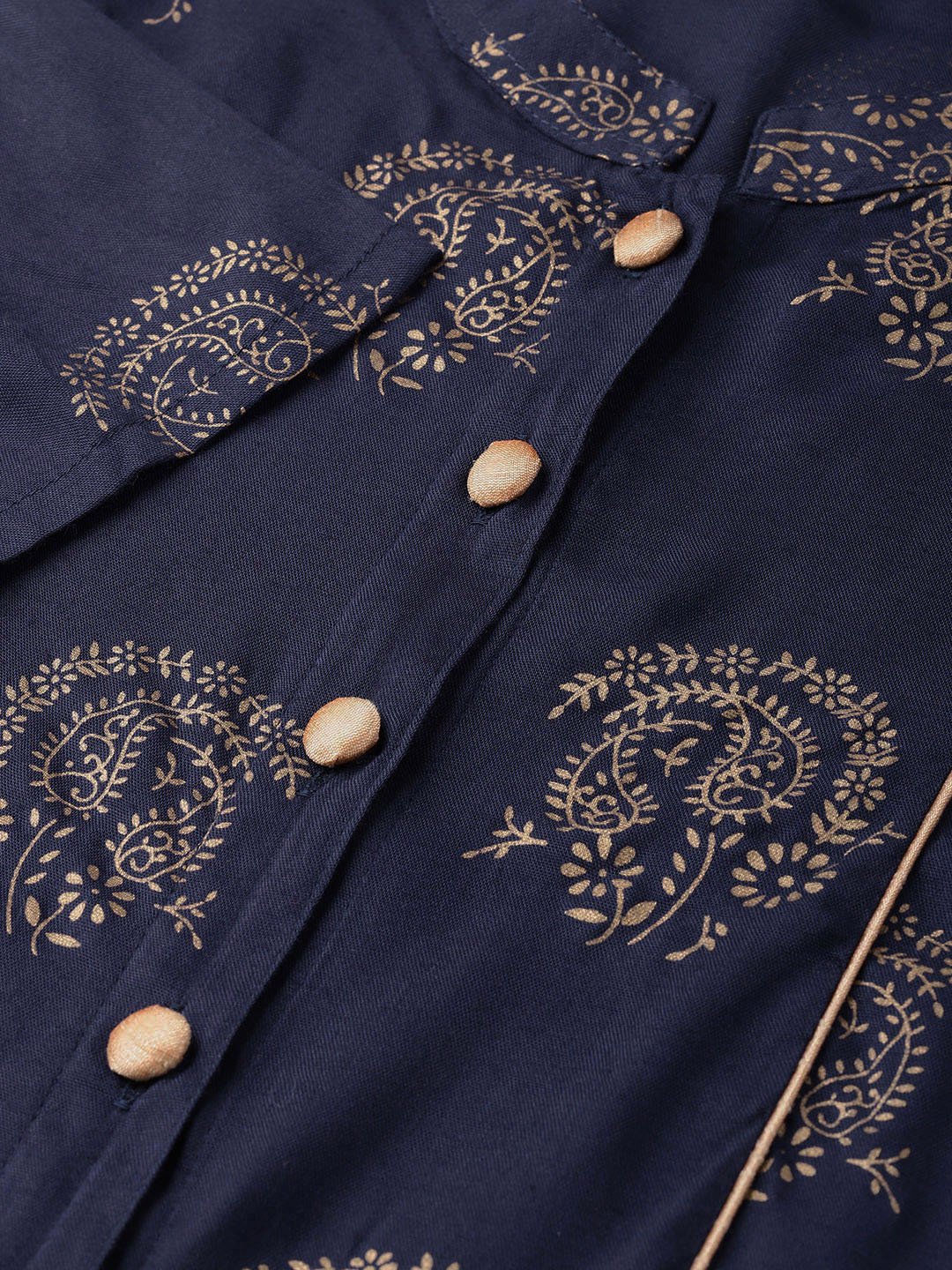Jompers Women Navy Blue & Golden Printed Straight Kurta