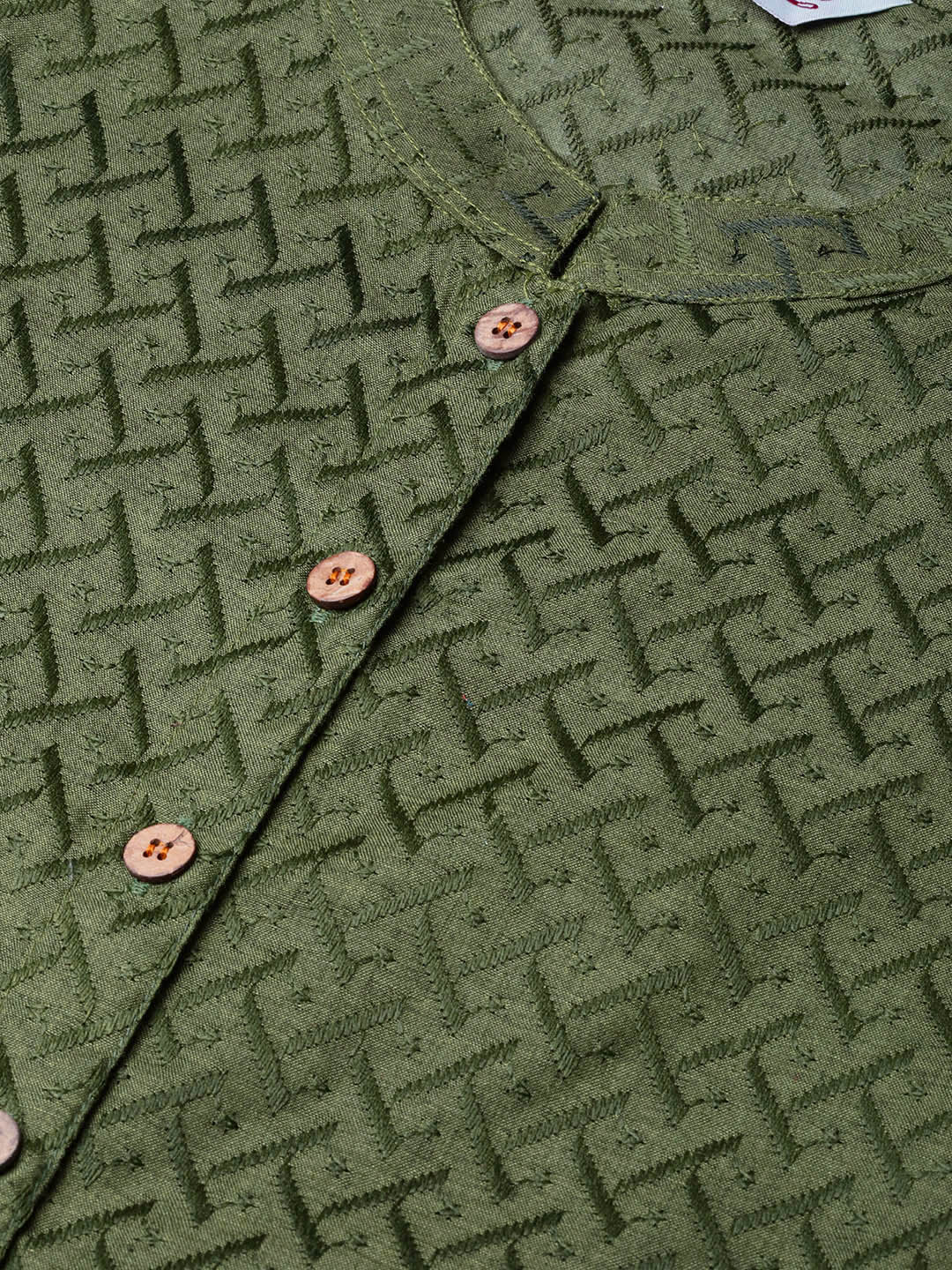 Jompers Women Olive Green Woven Design Straight Kurta